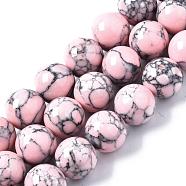 Dyed Synthetic Turquoise Gemstone Bead Strands, Round, Pink, 12mm, Hole: 1.5mm, about 33pcs/strand, 15.7 inch(TURQ-R032-12mm-XSS04)