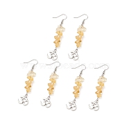 Natural Citrine Chips Dangle Earrings, Antique Silver Alloy Yoga Theme Long Drop Earrings with Brass Ear Wires for Women, 66mm, Pin: 0.5mm(EJEW-G336-01AS-06)