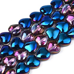 Electroplate Glass Beads Strands, Half Plated, Heart, Blue Plated, 9~10x10x5.5mm, Hole: 0.8mm, about 70~71pcs/strand, 25.20 inch~ 26.38 inch(64~67cm)(EGLA-S188-14-C03)