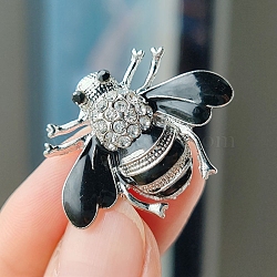 Bees Enamel Pins, Alloy Rhinestone Brooches for Backpack Clothes, Black, 24x31mm(PW-WG3AF66-04)