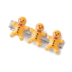 Christmas Theme Resin Alligator Hair Clips, with Iron Chips, for Girls, Gingerbread Man, 23x56x13mm(PHAR-JH00115)