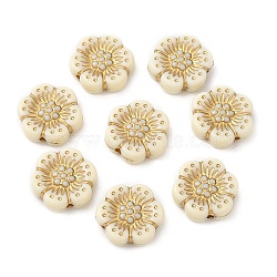 Plating Acrylic Beads, Golden Metal Enlaced, Flower, Beige, 12x13x3.7mm, Hole: 1.2mm, about 1150pcs/500g(OACR-C016-06)