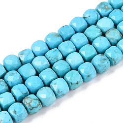 Natural Turquoise Beads Strands, Faceted, Dyed, Cube, Deep Sky Blue, 5~6x5~6x5~6mm, Hole: 0.9mm, about 71~75pcs/strand, 14.96~15.16 inch(38~38.5cm)(G-N342-108)