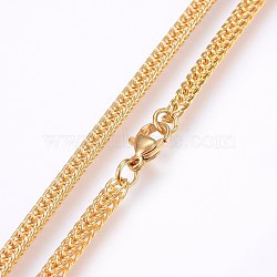 304 Stainless Steel Wheat Chain Necklaces, with Lobster Claw Clasps, Golden, 20 inch(51cm), 3x3mm(MAK-L015-24D)