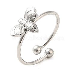 Non-Tarnish 304 Stainless Steel Open Cuff Ring, Bee, Stainless Steel Color, US Size 6(16.5mm)(RJEW-M167-06P)