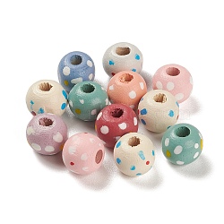 Spray Painted Natural Maple Wood Beads, Polka Dot Round, Mixed Color, 10.5x9mm, Hole: 3.5mm, about 1428pcs/500g(WOOD-M007-05B)