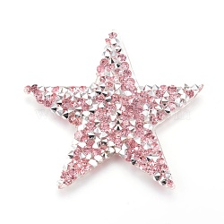 Plastic Clothing Patches, with Resin Rhinestone, Star, Pink, 60x60x2.5mm(FIND-WH0033-02B)