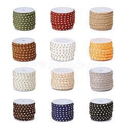 12 Rolls 12 Colors Faux Suede Cord, with Golden Tone Alloy Rivet, For Punk Rock Jewelry Making, Mixed Color, 5x2.5mm, about 5.46 yards(5m)/roll, 1 roll/color(LW-FH0001-01A)