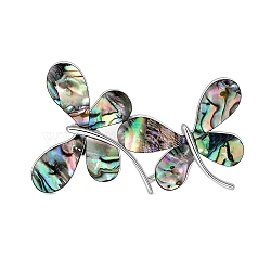 Retro Abalone Shell Two Butterfly Brooches, Lapel Pins, Silver, 36x54mm(PW-WGA6E26-01)