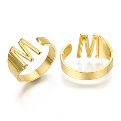 Alloy Cuff Finger Rings, Cadmium Free & Nickel Free & Lead Free, Alphabet, Golden, Letter.M, US Size 8(18.1mm)(X-RJEW-S038-195M-G-NR)