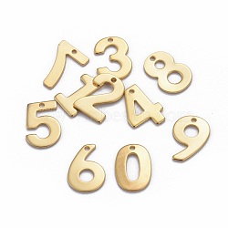 201 Stainless Steel Charms, Number, Mixed, Golden, 11x7~8x0.8mm, Hole: 1mm(STAS-P140-G)