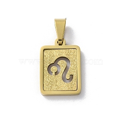 304 Stainless Steel Twelve Constellations Pendants, Real 18K Gold Plated, Rectangle Charm, Leo, 17.5x12x2mm, Hole: 7.5x3.5mm(STAS-S152-02G-E)