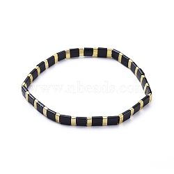 Rectangle Glass Seed Beads Stretch Bracelets, Mixed Style, Black, Inner Diameter: 2-1/8 inch(5.5cm)(BJEW-JB05297-01)