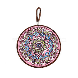 Porcelain Hot Pads, with Rope & Anti-slip Cork Bottom, Water Absorption Heat Insulation, Flat Round with Mandala Pattern, Pink, 160mm(PORC-PW0001-080B)