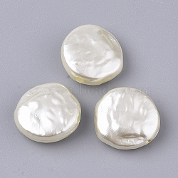 ABS Plastic Imitation Pearl Beads, Flat Round, Beige, 14.5x14.5x5.5mm, Hole: 1.6mm(X-OACR-T022-04)