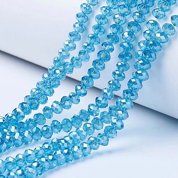 Electroplate Glass Beads Strands, Pearl Luster Plated, Faceted, Rondelle, Deep Sky Blue, 2.5x2mm, Hole: 0.4mm, about 170pcs/strand, 11.8 inch(30cm)