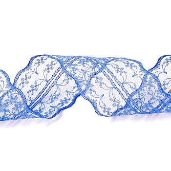 Polyester Lace Trim, Lace Ribbon For Sewing Decoration, Medium Blue, 45mm, about 1- 3/4 inch(45mm) wide, about 10.93 yards (10m)/roll