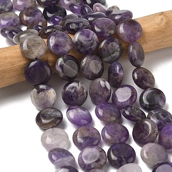 Natural Amethyst Beads Strands, Flat Round, 15x6mm, Hole: 1mm, about 26pcs/strand, 15.35''(39cm)