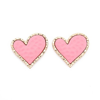 Rack Plating Spray Painted Alloy Cabochons, Cadmium Free & Lead Free, Golden, Heart, Pearl Pink, 27x29.5x5mm