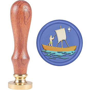 Brass Wax Seal Stamp with Handle, for DIY Scrapbooking, Sailing Boat Pattern, 89x30mm