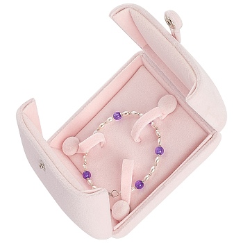 Velvet Bracelet Box, Double Flip Cover, Square Bangle/Wristband Display Holder, for Valentine's Day, Anniversary Jewelry Gift Storage, Pink, 10.1x10.1x3.9cm