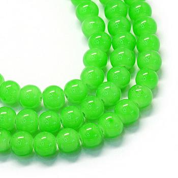 Baking Painted Imitation Jade Glass Round Bead Strands, Lime Green, 10~10.5mm, Hole: 1.5mm, about 80~85pcs/strand, 31.4 inch