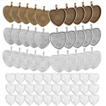 DIY Pendant Making Kits, Including 30Pcs 3 Colors Heart Alloy Pendant Cabochon Settings & 30Pcs Transparent Heart Glass Cabochons, Mixed Color, Tray: 25x25mm, 34x27.5x2.5mm, Hole: 4.5mm, 3 colors, 10pcs/color, 30pcs