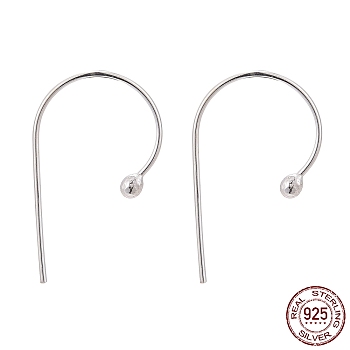 925 Sterling Silver Earring Hooks, with 925 Stamp, Silver, 22x13.5mm, 20 Gauge, Pin: 0.8mm