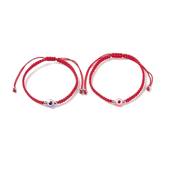 Resin Evil Eye Braided Bead Bracelet, Red Adjustable Bracelet for Women, Mixed Color, Inner Diameter: 2~3-1/2 inch(5.2~8.75cm)