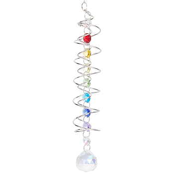 Glass Round Suncatchers Hanging Ornaments, with Alloy Findings, Colorful, 460mm