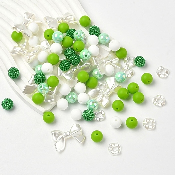 DIY Beads Findings Kits, Including Silicone Beads, Acrylic Beads, ABS Plastic Beads, ABS Plastic Imitation Pearl Beads, Green, 12~24x12~31x3~12mm, Hole: 1.6~4.5mm, 80pcs/set