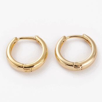 Brass Huggie Hoop Earrings, Long-Lasting Plated, Ring, Golden, 16x15x4mm, Pin: 1mm