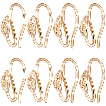 30Pcs Brass Earring Hooks, Ear Wire, Leaf, Nickel Free, Real 18K Gold Plated, 12x9x3mm, 9 Gauge