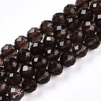 Natural Smoky Quartz Beads Strands, Round with Faceted, 5.6~6.5mm, Hole: 0.8mm, about 32~33pcs/strand, 7.60~7.83''(19.3~19.9cm)