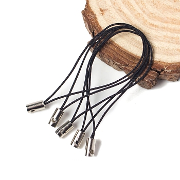 Polyester Cord Mobile Straps, with Aluminum Findings, Black, 5cm