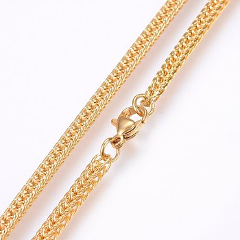 304 Stainless Steel Wheat Chain Necklaces, with Lobster Claw Clasps, Golden, 20 inch(51cm), 3x3mm