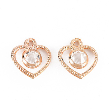 Rack Plating Eco-Friendly Iron Charms, with Crystal Rhinestone, Cadmium Free & Nickel Free & Lead Free, Heart, Light Gold, 15x13.5x5.5mm, Hole: 1.4mm
