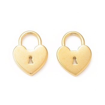 304 Stainless Steel Pendants, Heart Lock, Real 18K Gold Plated, 13x10x1.5mm, Hole: 5x4mm