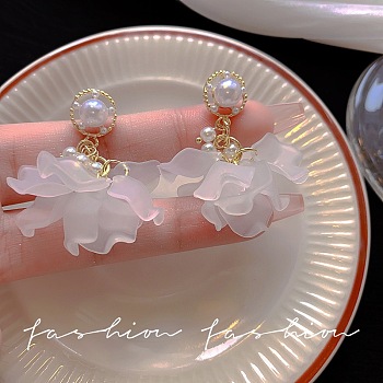 Petal Stainless Steel & Imitation Pearl Dangle Earrings for Women, Golden