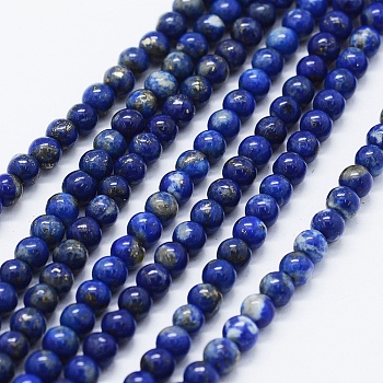 Natural Lapis Lazuli Beads Strands, Round, 4mm, Hole: 0.5mm, about 96~100pcs/strand, 15.5 inch(39cm)