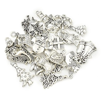 20Pcs Christmas Theme Tibetan Style Alloy Pendants, Mixed Shapes, 14~30x9.5~19x2~5mm, Hole: 1.5~2.5mm