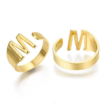 Alloy Cuff Finger Rings, Cadmium Free & Nickel Free & Lead Free, Alphabet, Golden, Letter.M, US Size 8(18.1mm)