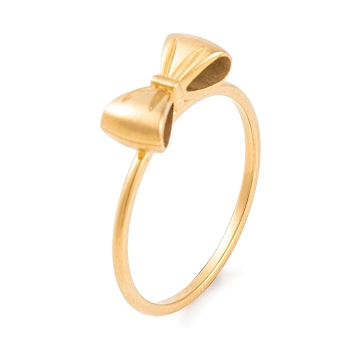 304 Stainless Steel Bowknot Finger Ring for Women, Golden, US Size 6~9(16.5~18.9mm)