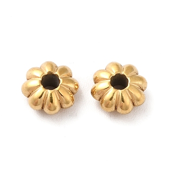 Ion Plating(IP) 304 Stainless Steel Beads, Flower, Real 18K Gold Plated, 6x3mm, Hole: 1.5mm