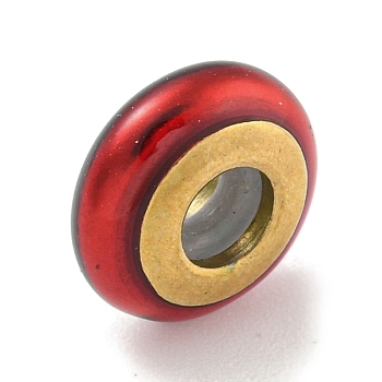 304 Stainless Steel Enamel European Beads, with Rubber inside, Large Hole Beads, Rondelle, Golden, 11.5x5mm, Hole: 4.5mm