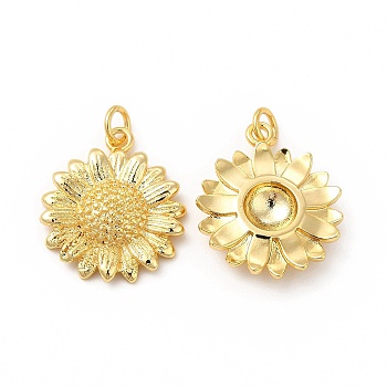 Brass Pendants, with Jump Ring, Cadmium Free & Lead Free, Sunflower Charm, Real 18K Gold Plated, 21.5x18.5x4.2mm, Hole: 3.4mm