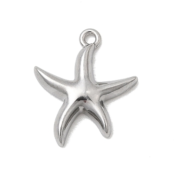 Marine Organism Theme 304 Stainless Steel Charms, Stainless Steel Color, Starfish, 14x11.5x2.5mm, Hole: 1mm