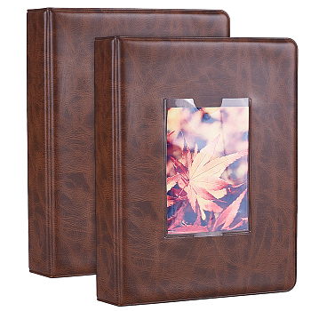 4 Inch PU Leather Photo Album, Picture Photo Holder Memory Book with 64 Pockets, Rectangle, Saddle Brown, 173x128.5x30mm, Inner Diameter: 55x86mm and 75x102mm, 16 sheets, 64 pages/book