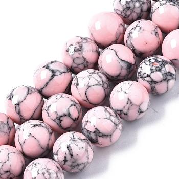 Dyed Synthetic Turquoise Gemstone Bead Strands, Round, Pink, 12mm, Hole: 1.5mm, about 33pcs/strand, 15.7 inch