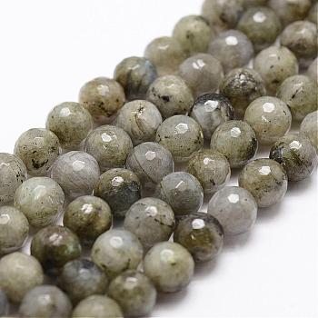 Natural Labradorite Beads Strands, Faceted, Round, 8mm, Hole: 1mm, about 44pcs/strand, 14.9 inch~15.1 inch